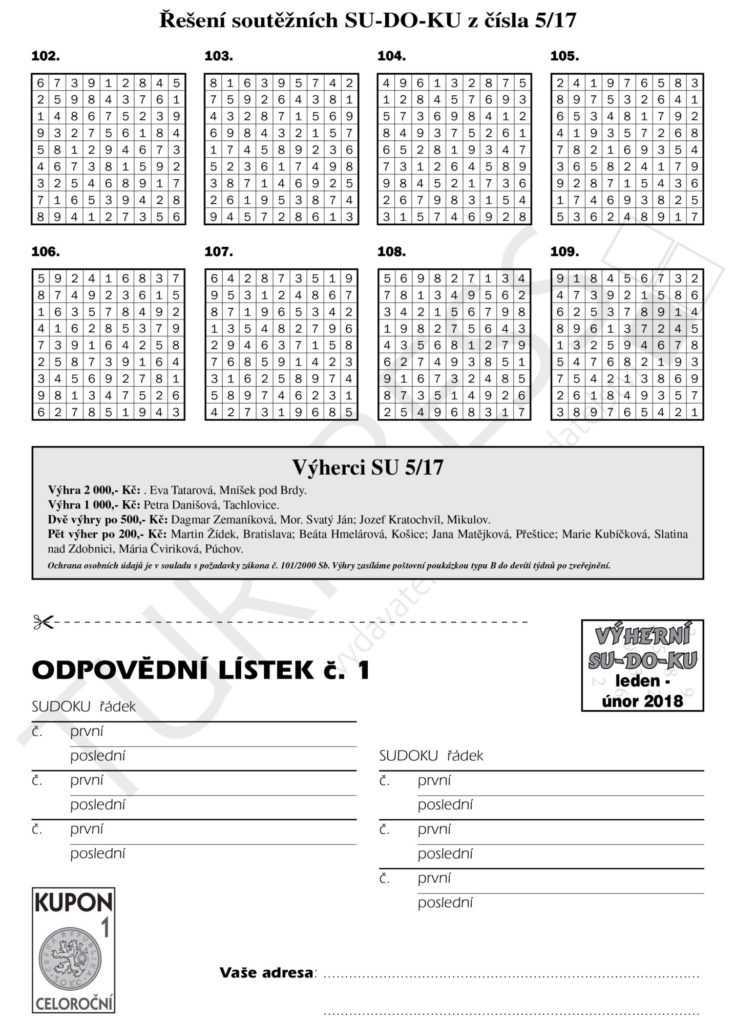 Výherní SUDOKU Turpress Super luštění